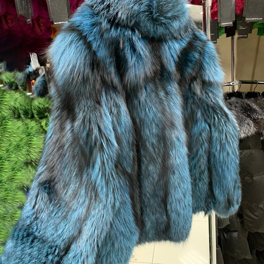 Fashion Luxury Silver Fox Fur Coats Mens Winter Natural Fur Collared Mid-Length Jackets Man Thick Real Fox Fur Warm Overcoat