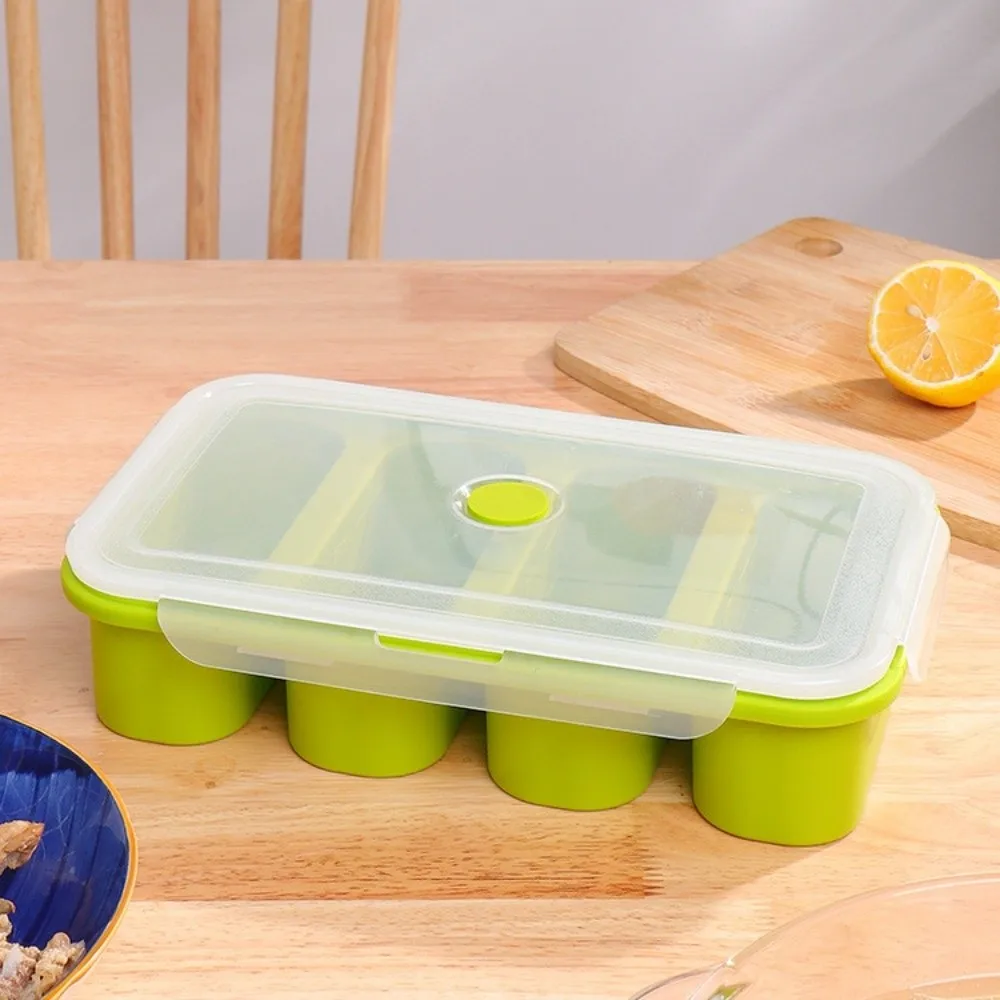 

Multipurpose 4-Grid Freezer Soup Tray Silicone with Lid Soup Ice Cube Molds Reusable BPA-Free Food Meal Molds Freezer Use