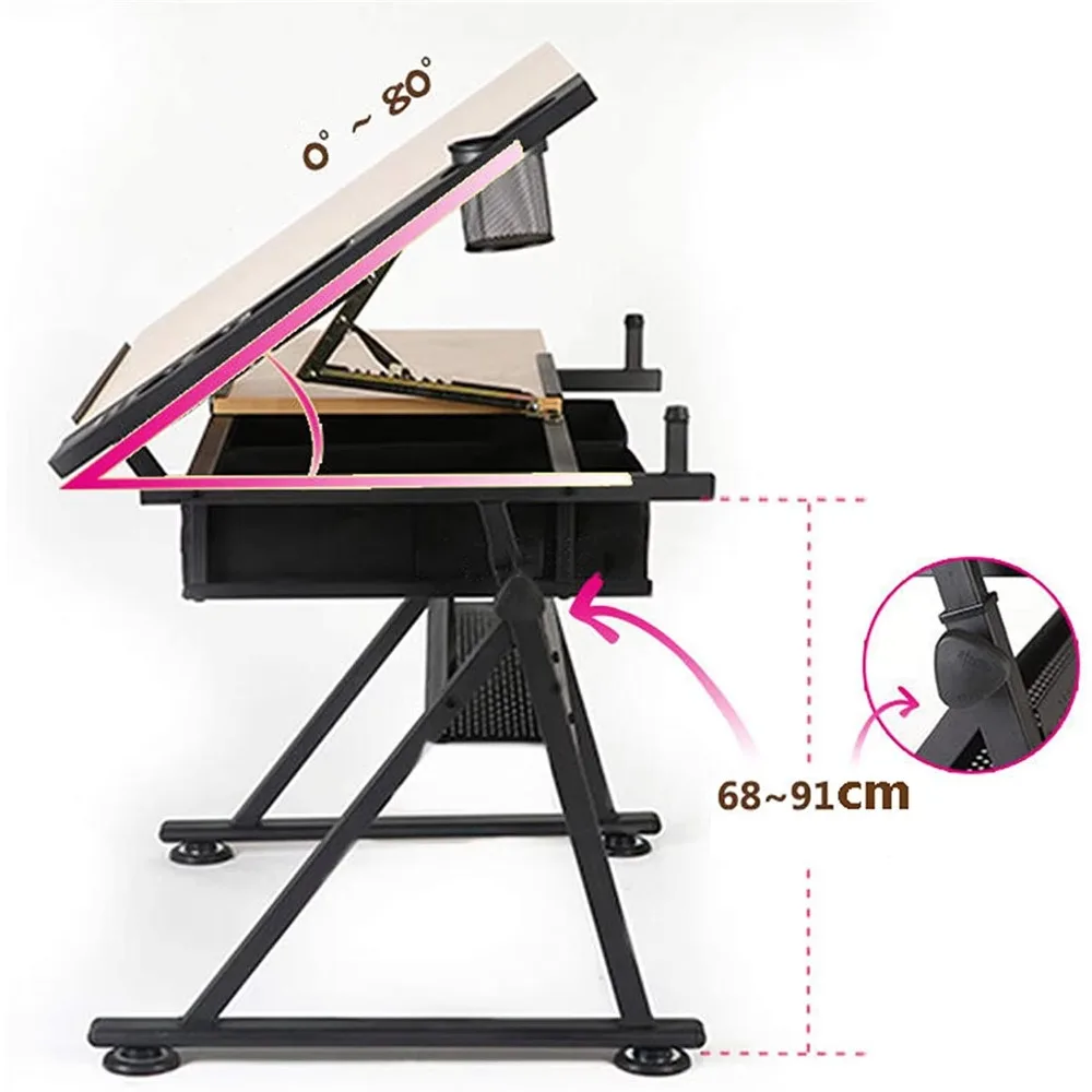 ارتفاع مريح قابل للتعديل صياغة مكتب قابل للإمالة منضدية دراسة الفن طاولة الرسم مكتب مع كرسي