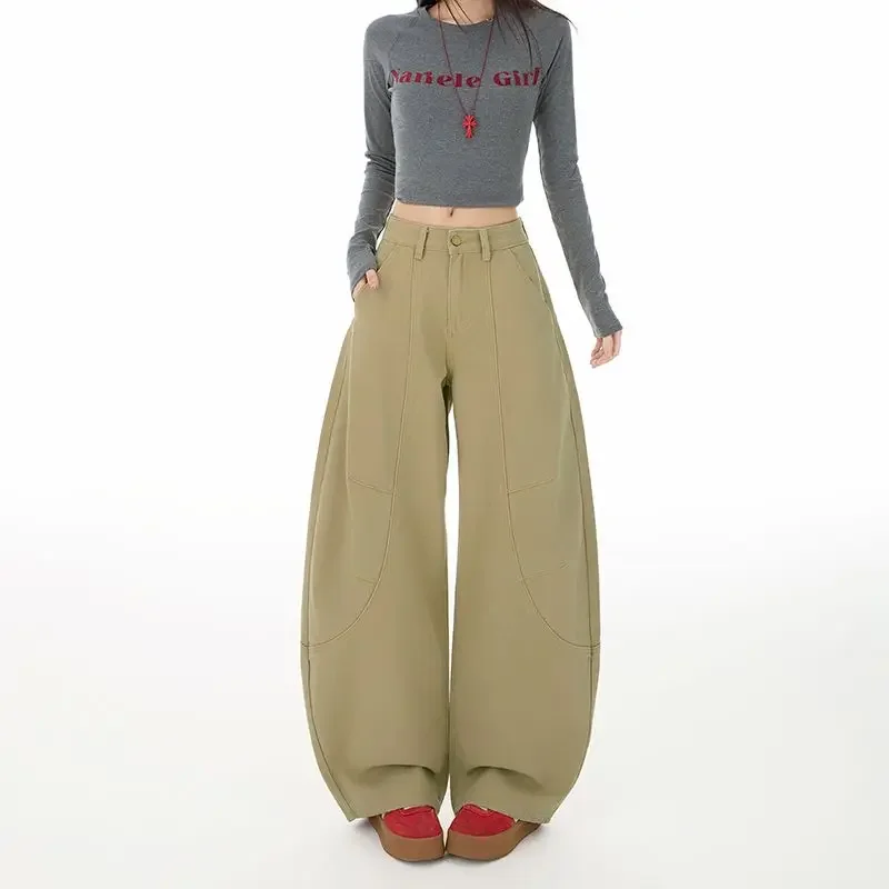 Calça jeans cargo solta feminina, vintage, azul, perna larga, machete, peso pesado, algodão lavado, casual, diária, streetwear