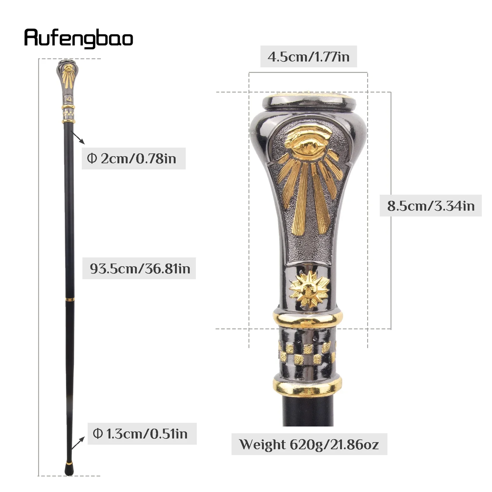 Golden Black Freemasonry Freemasons VG Totem Relief Walking Cane Fashion Walking Stick Gentleman Crosier Knob Walking Stick 93cm