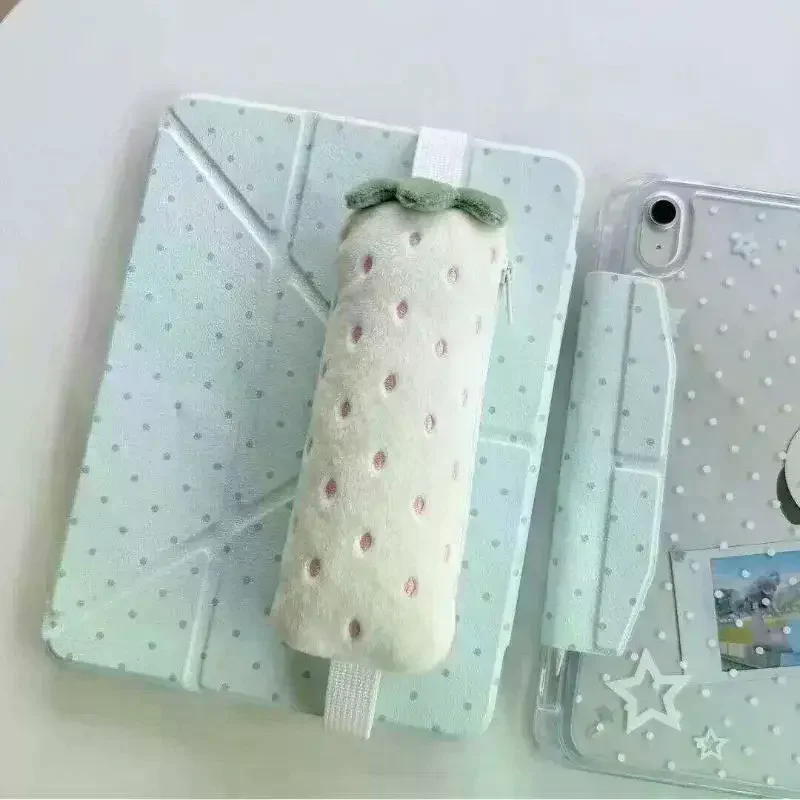 Carry Stationery In Style! Cute Plush Strawberry-style Strap Top Pen Bag, Large Capacity Exquisite Student Pencil Pouch 1Pcs