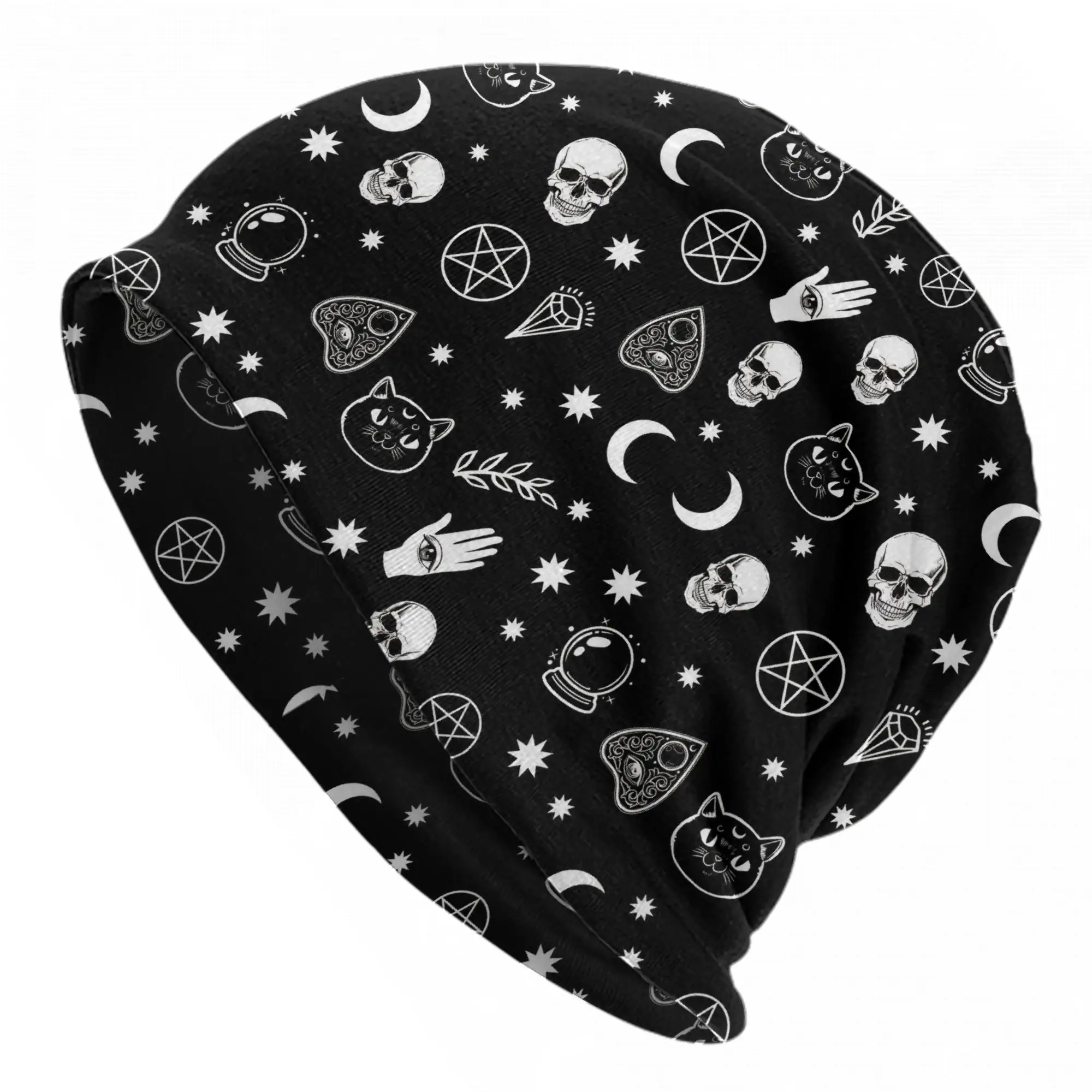 Ouija Board Bonnet Hats Hip Hop Street Mystical Skull Cat Skullies Beanies Hats Men's Women's Warm Dual-use Caps