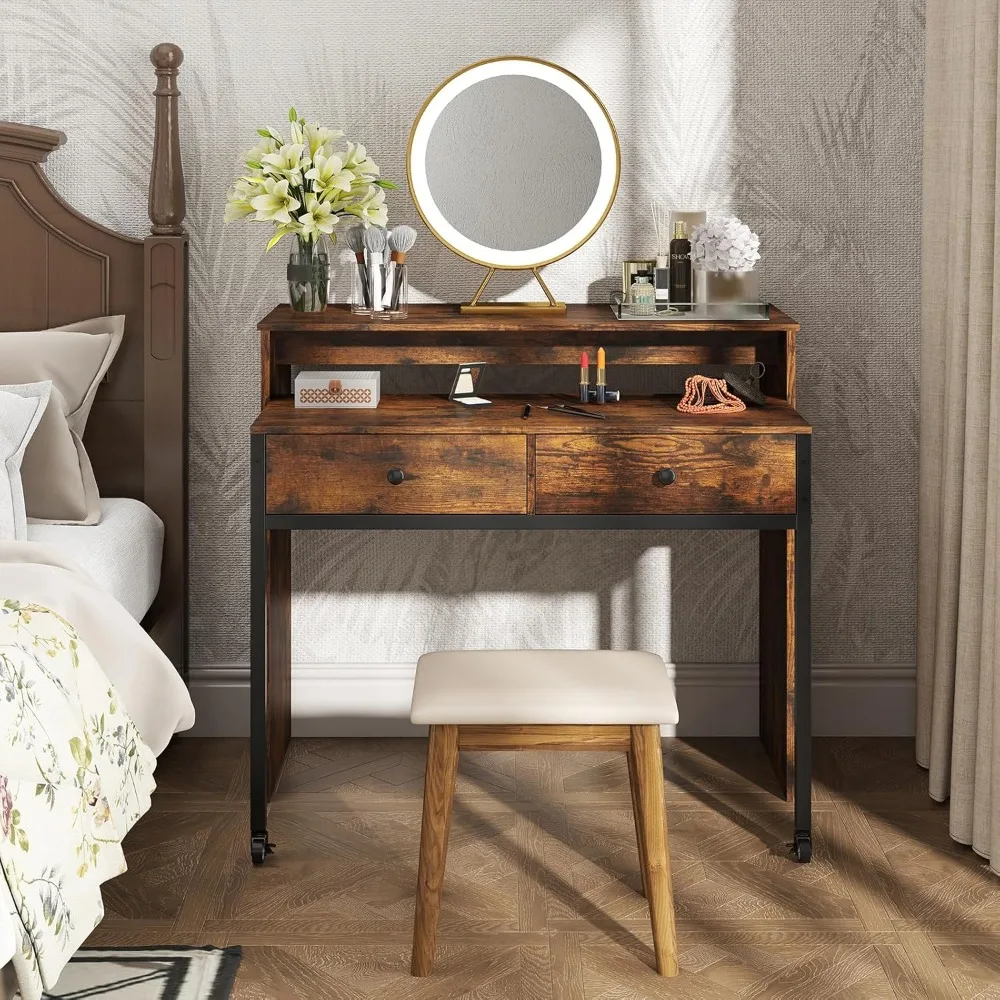 Giantex Small Computer Desk with Hutch & Drawers, Extendable Writing Desk w/Pull Out Secondary Table, Monitor Stand & Rolling Wh