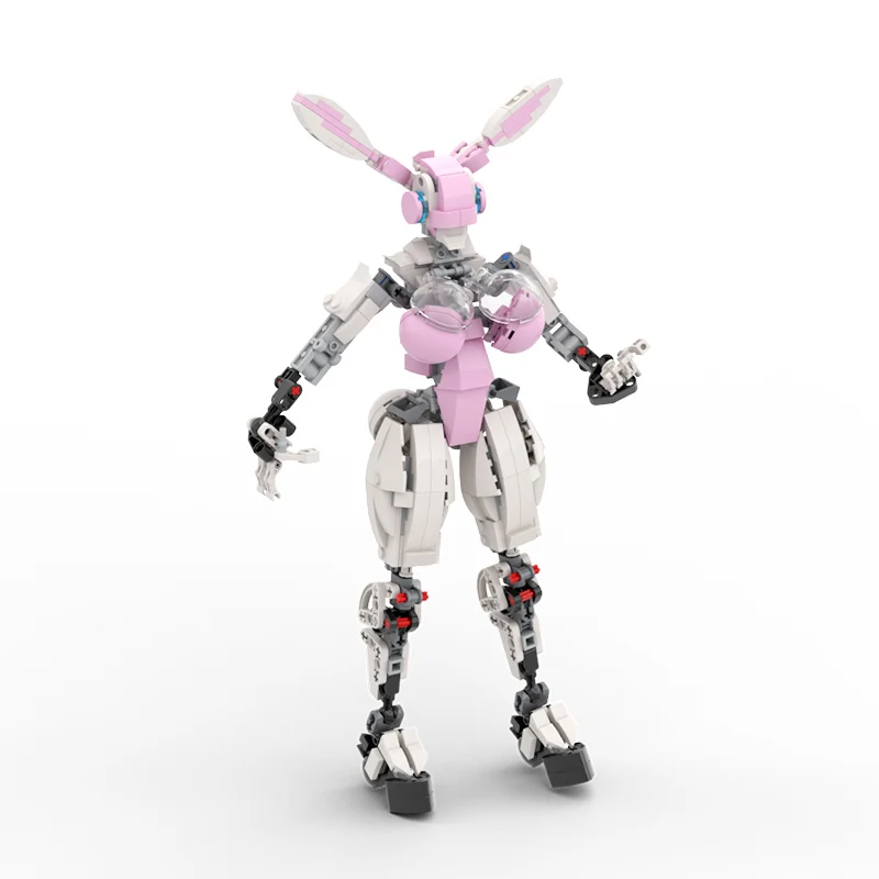 BuildMOC 468PCS Bunnyed Girl Robot Female Mecha Model with Wine Plate Garnish DIY Building Bricks for Adults Collection Gifts