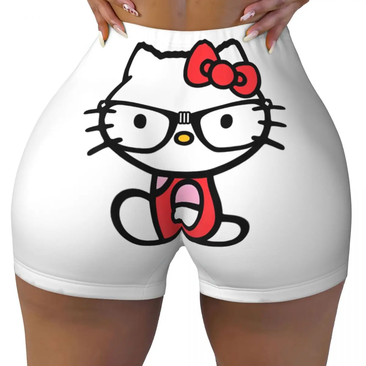 Ladies Workout Yoga Shorts Hello Kitty Nerd High Waist and Hip Shorts Cartoon Fitness Gym Wear