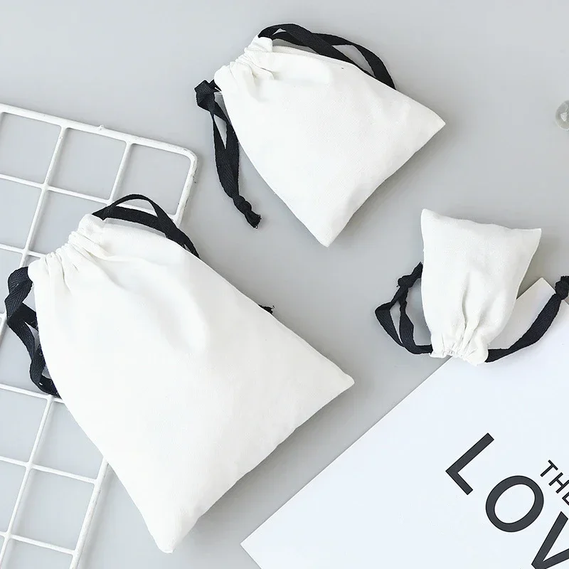 LVK8 Reusable Cotton Drawstring Bag Dustproof White Canvas Jewelry Cloth Bags Durable Fabric Storage Pouch for Wedding