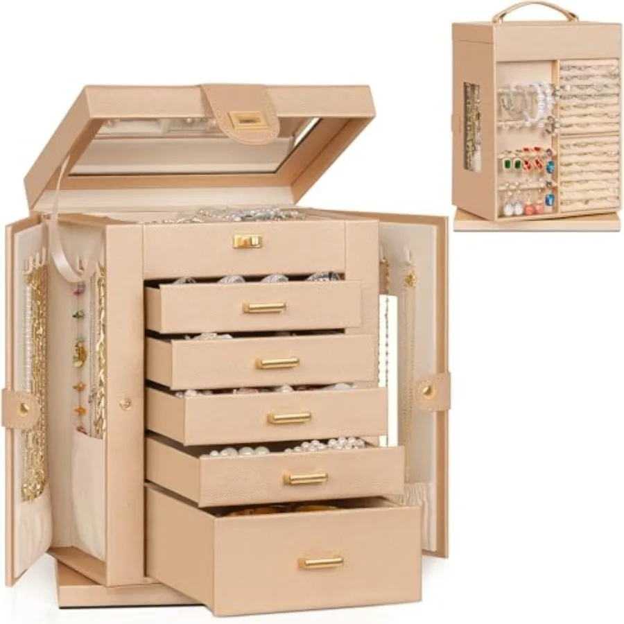 

Шкатулка для драгоценностей, 6-уровневый органайзер, функциональный, 360 ° Вращающийся чехол для хранения ювелирных изделий для женщин и девочек, кольцо, ожерелье, серьги, браслет Holde