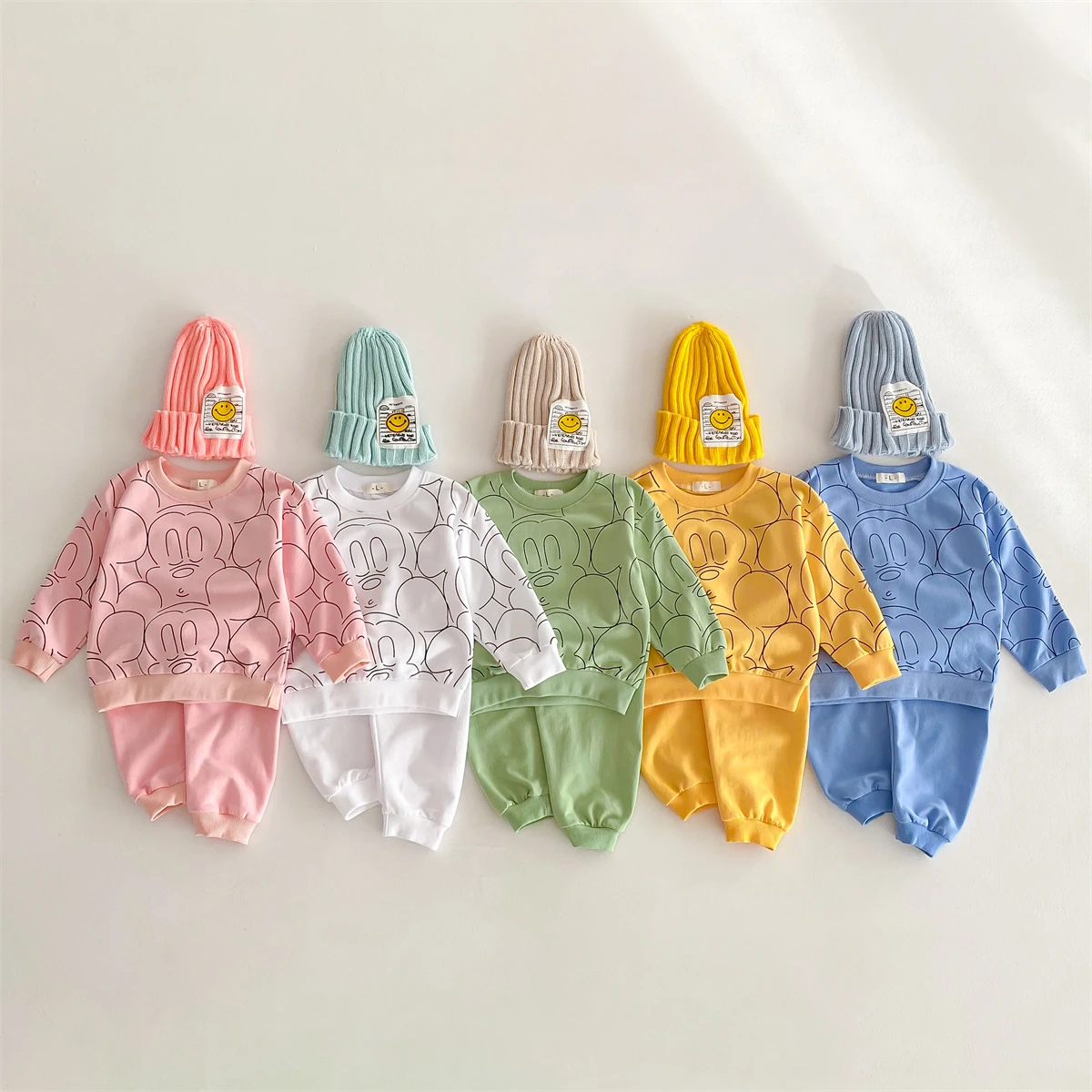 

Solid Color Simple Fashion Toddler Sweatshirt Outfits Autumn Clothing Disney Mickey Cartoon Baby Tracksuit Tops + Pants 2pc/set