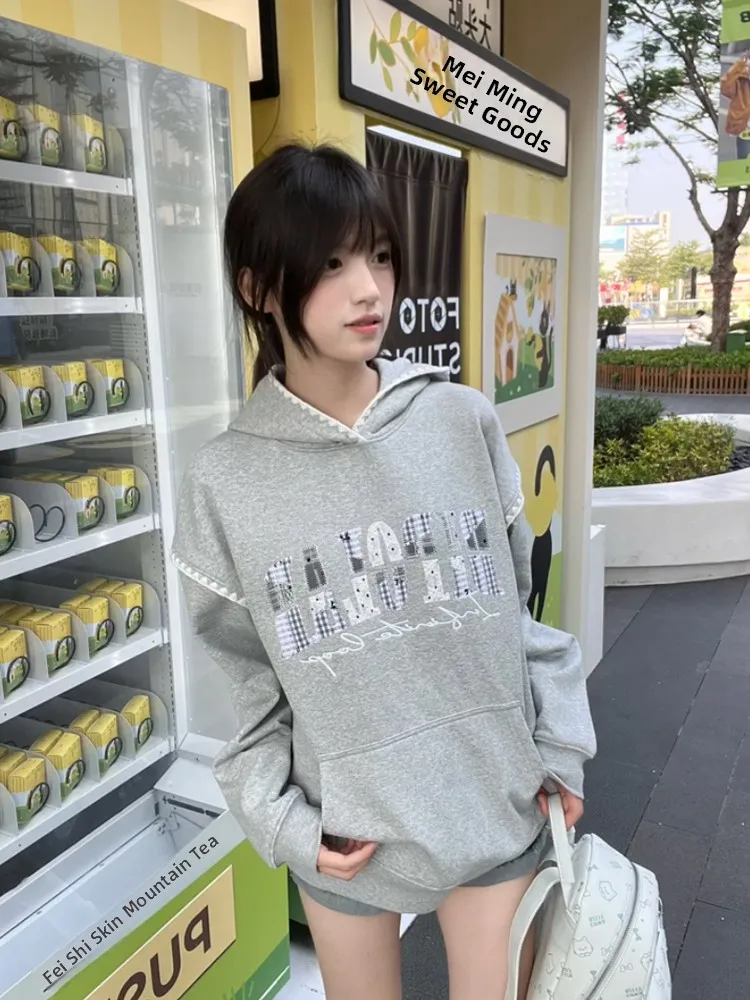 Chapéu de malha americano high street ey com capuz feminino outono inverno thiened solto casais preguiçoso outerwear suor