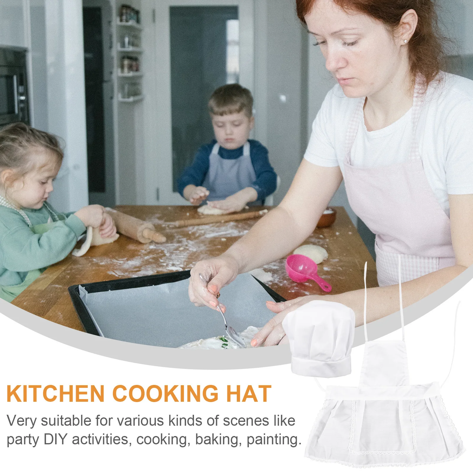 ชุดผ้ากันเปื้อนทำอาหารพร้อมหมวกเชฟสำหรับเด็ก ชุดแต่งกายเล่นบทบาทสมมติในครัว ทำขนม DIY กิจกรรมสำหรับเด็กผู้หญิง ของเล่นเล่นบทบาทสมมติในครัว