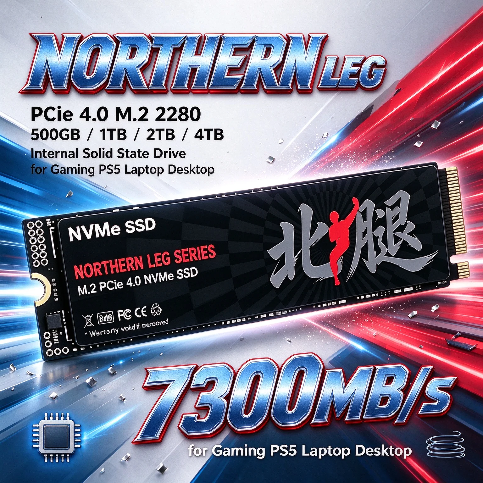 500GB 1TB 2TB 4TB 7300MB/s NORTHERN LEG NVMe SSD PCIe 4.0 M.2 2280 Unleash The Speed Internal Drive PS5 Desktop Laptop