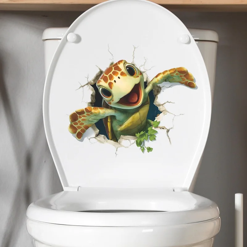 Creative Little Turtle Breaking Through the Wall Bathroom Wall Decal for Toilets  Self-Adhesive Home Decor Turtle Sticker