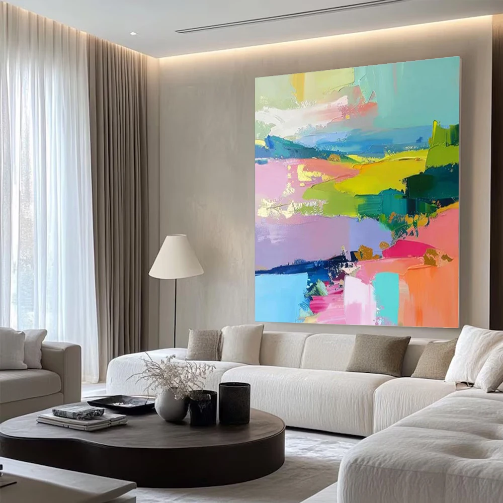 100% Handmade Abstract Oil Painting on Canvas Image Knife Color Block Texture Wall Art Mural for Home Living Room Decor Picture