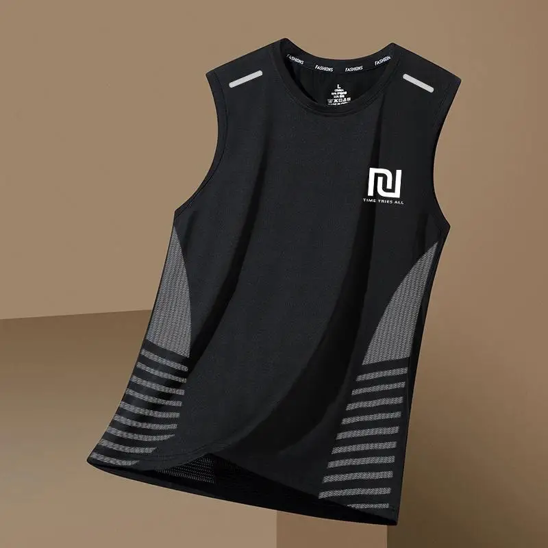 Summer men's quick drying breathable vest sports fitness base shirt wide shoulder training sleeveless Sweatwicking T-shirt top
