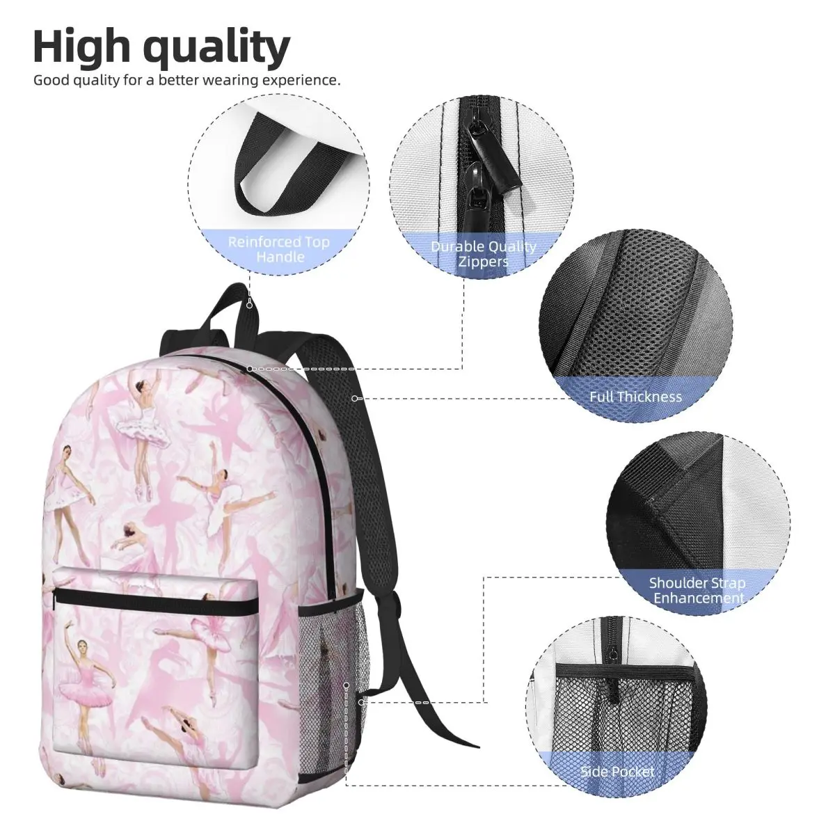 Ballet Dance Makes Me Free Ballerina Dancer Backpack Daypack Large Capacity BookBag School Bag Shoulder Bags for Men Women