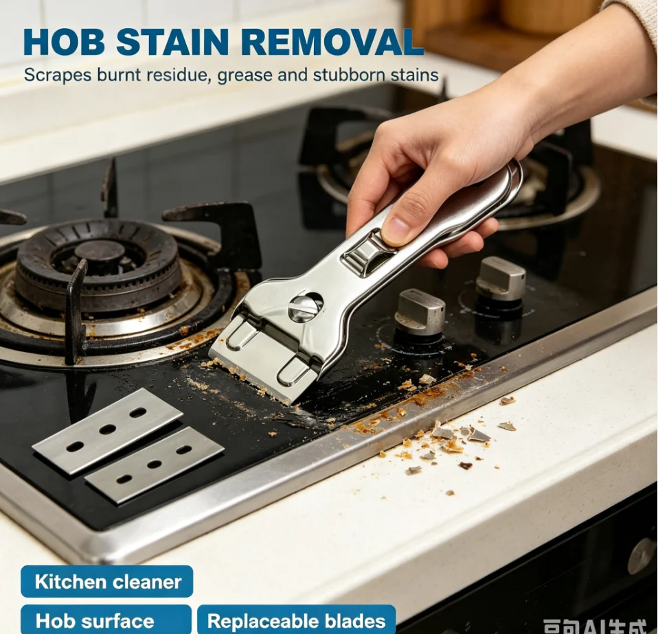 Convenient & Easy to use 1pc Scraper Cleaner With 5pcs Spare Blades Durable Glass Ceramic Hob Remover Oven Cooker Cleaning Tool