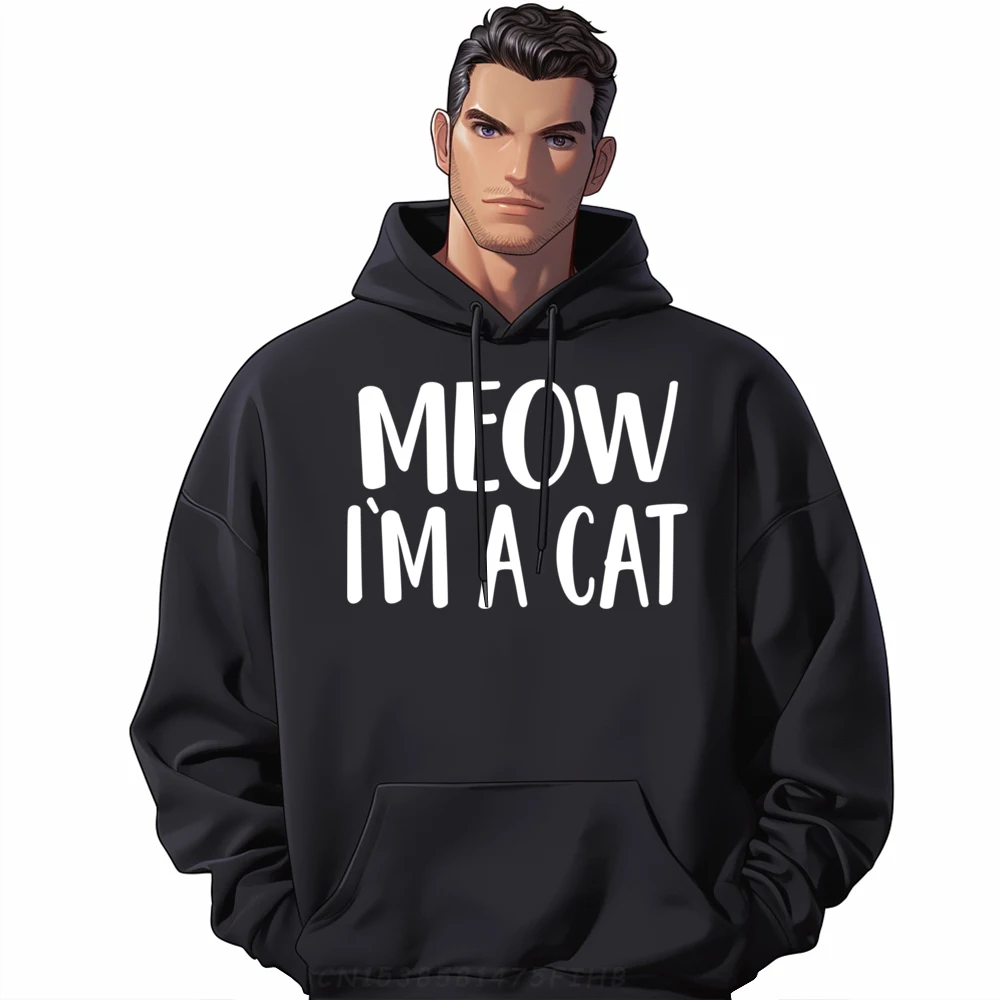 

Meow I M A Cat Halloween Costume Graphic Pullover Hoodies Men Female Men Clothes Man Sweatshirts