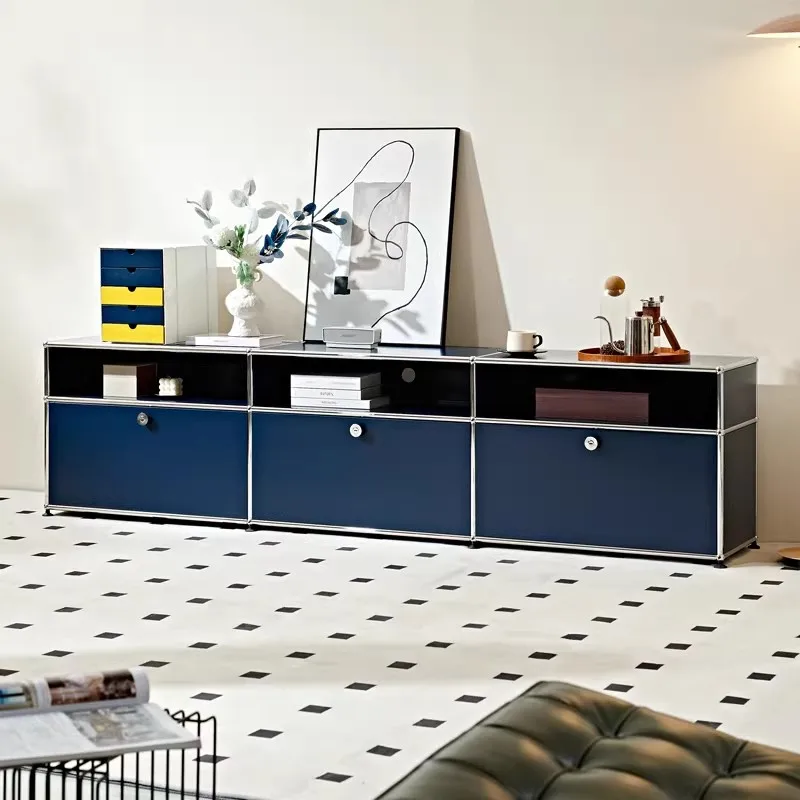 nn.*Mval Modular Living Room Cabinet Metal Storage Console Klein Blue Stainless Steel Cabinet TV Cabinet Customizable Furniture