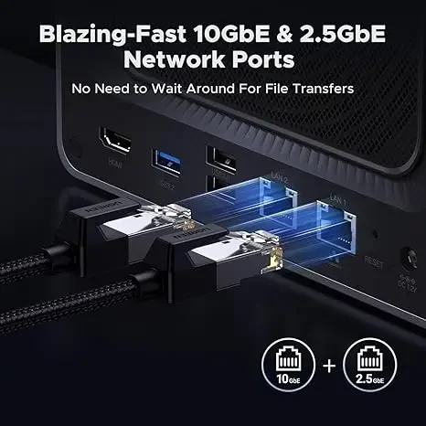 DXP4800 Plus 4-Bay  NAS   Gold 8505 5-Core CPU, 8GB DDR5 RAM, 128G SSD,  1 * 2.5GbE, 2 * M.2 NVMe Slots, 4K ,