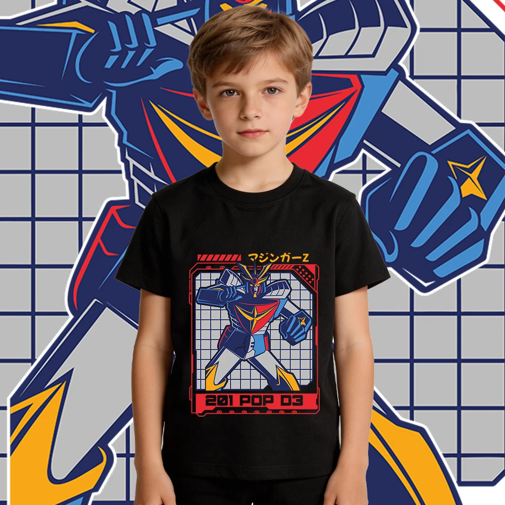 Mazinger Z Anime Print Cotton T Shirt for Kids Breathable Tee Top Boys and Girls Casual Summer Clothes