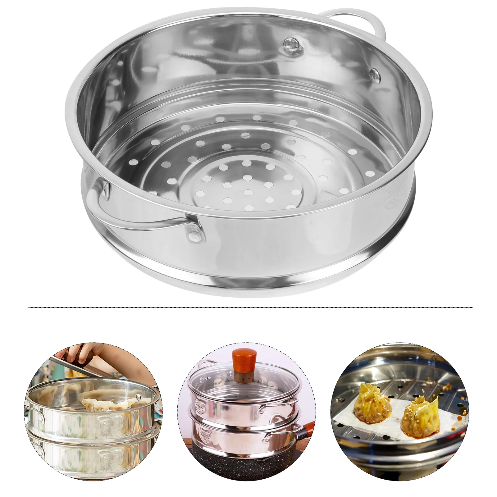 

16 Cm Round Basket Kitchen Steamer Stainless Steel Cookware Grid Accessories Handle Bun Silver Baby