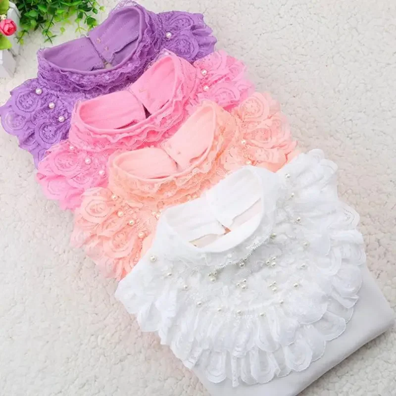 2022 Spring Fall Winter Pearls Lace Bow Long Sleeve School Girl Blouse Shirt For Kids Baby Shirts Girls Tops And Blouses JW3118A