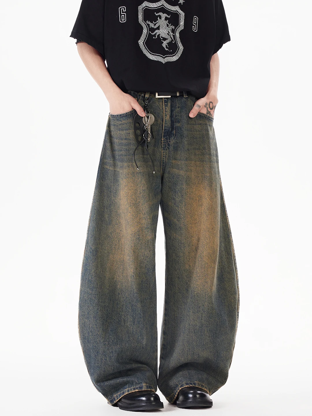 Cleanfit American Sle herenjeans Vintage lange broek met wijde pijpen High Street Micro uitlopende broek Casual katoen-polyestermix