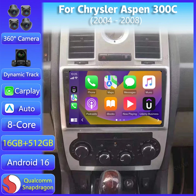 Radio para Auto Android 16 con Carplay, WIFI+4G para Chrysler Aspen 300C 2004 2005 - 2008, Reproductor Multimedia GPS, WIFI+4G, Estéreo Inalámbrico