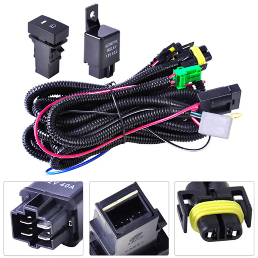 H11 H8 H16 Fog Light Lamps Wiring Harness Connector 12V 40A Relay LED Indicator Switch Kits Fit Work Lamp For Ford For Honda