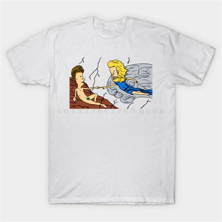 Creation Of Adam Parody Beavis And Butthead Pull Fingers Funny White T-Shirt Stylish Custom Tee Shirt