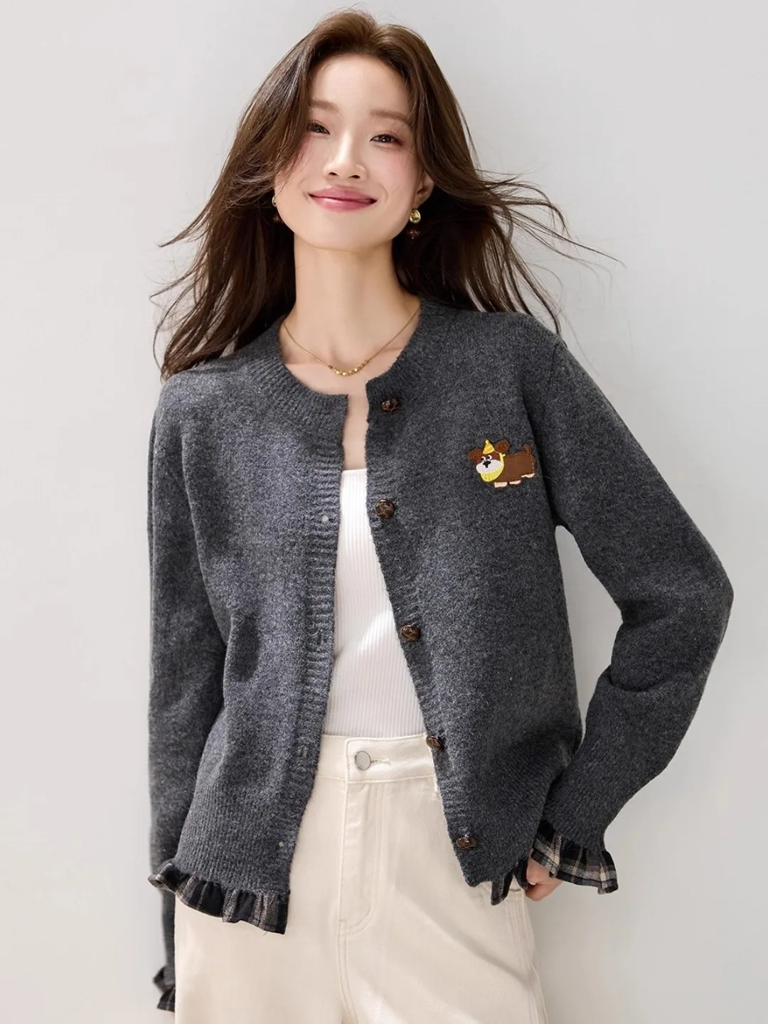 

Women's Knitted Woolen Open Cardigan Autumn Winter Plaid Splicing Luxury Sle Polyester Fiber 00% Design Sensation Sweater ...