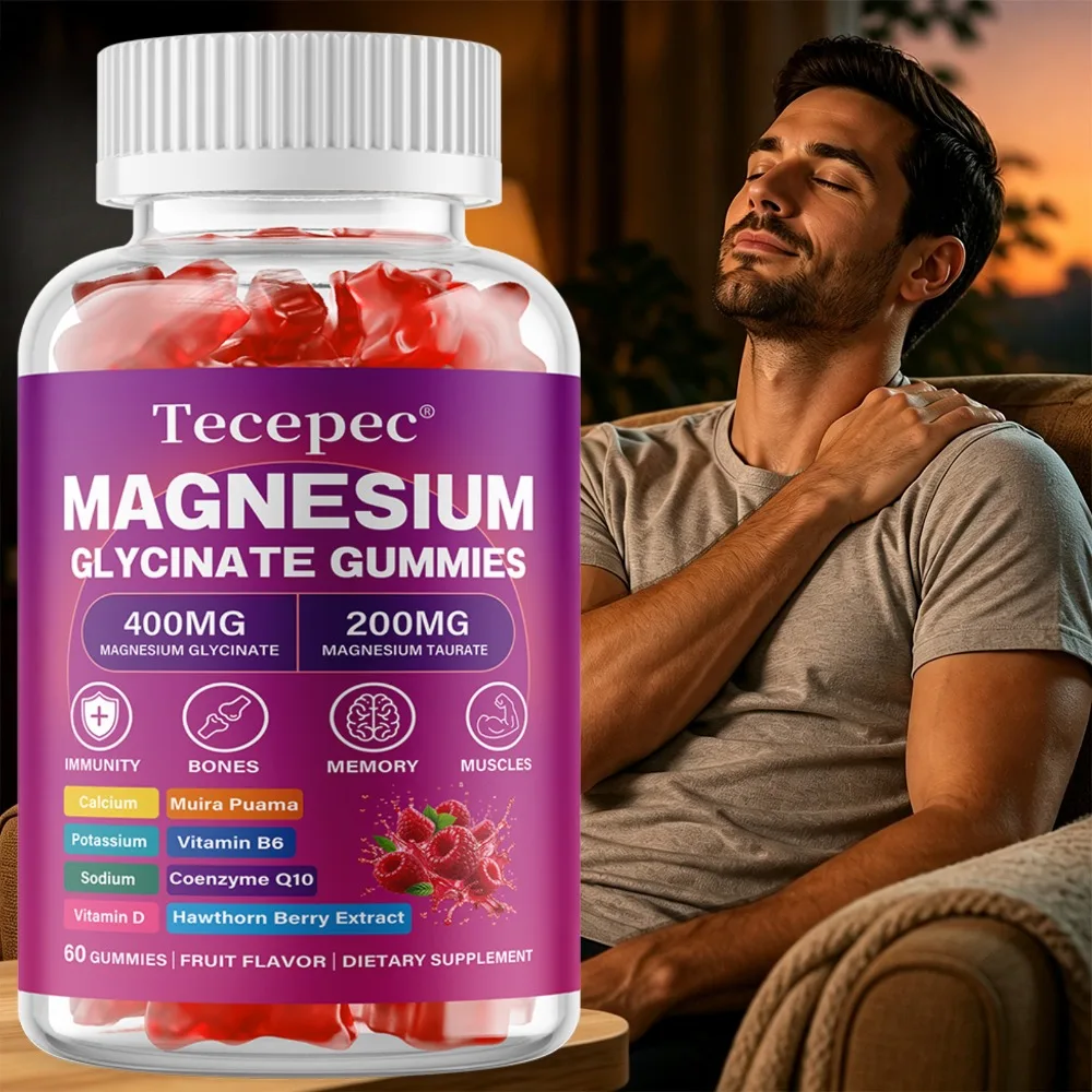 Magnesium Glycinate Gummies,High Absorption Magnesium,Calcium,Potassium,CoQ10,Vitamin B6 & D3,Supports Sleep,Muscle,Bone