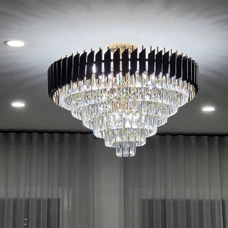 

Luxury Modern Crystal Chandelier For Living Room High Quality Black Cristal Lamps Loft Chain LED Crystals Lamp