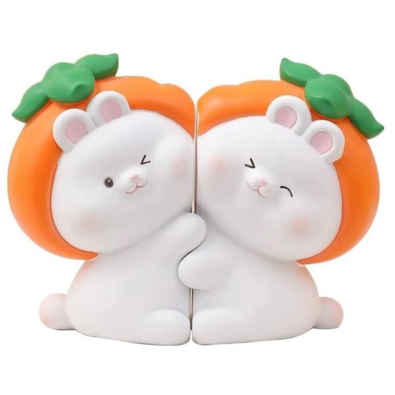 2 PCS Cute Hug Rabbit Decorative Book Ends, As Shown Resin Creatives Book Holder Stopper For Home Decor