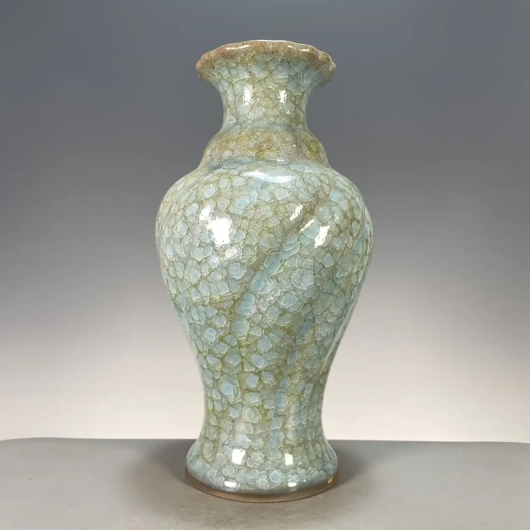 Ru Kiln Style Ice Crackle Glaze Linen Grain Porcelain Vase Vintage Ceramic Collectible Home Decor
