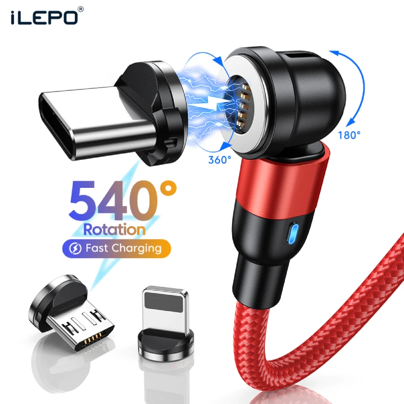 

540 Rotate Magnetic Cable Fast Charging Magnet Charger Micro USB Type C Cable Mobile Phone Wire Cord For iPhone Xiaomi Huawei