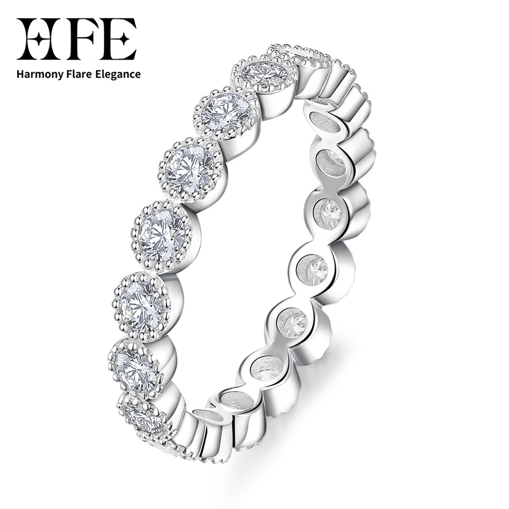 Anel de eternidade feminino HFE Moissanite, cor D VVS1 925 prata esterlina borda redonda empilhável anel de aniversário de casamento de aniversário