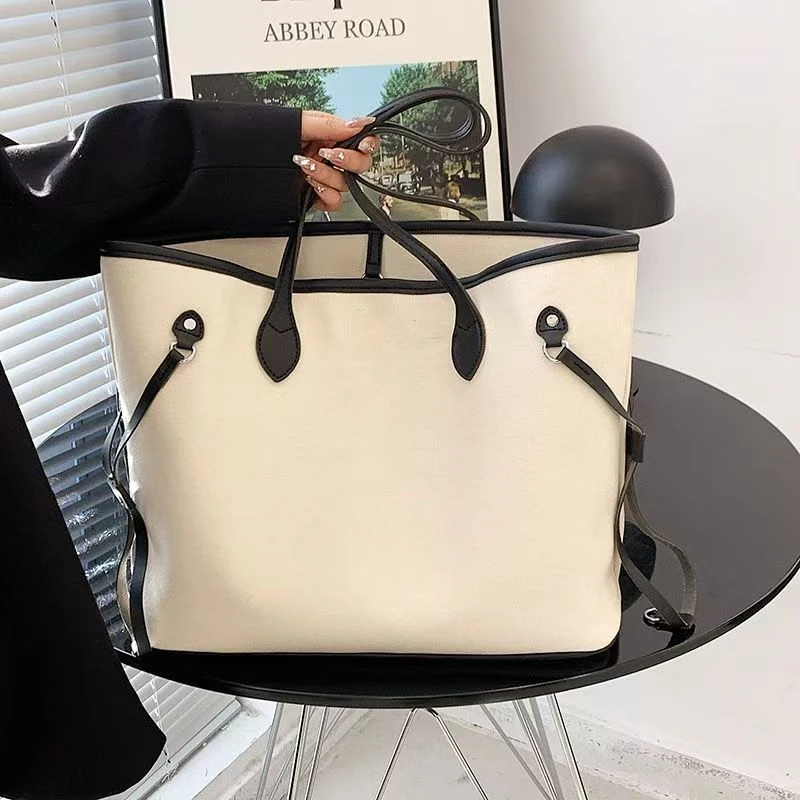 2024 Nieuwe Japanse Koreaanse versie van grote capaciteit onderarm dames commuter tote alles-in-één enkele schouder draagtas van canvas