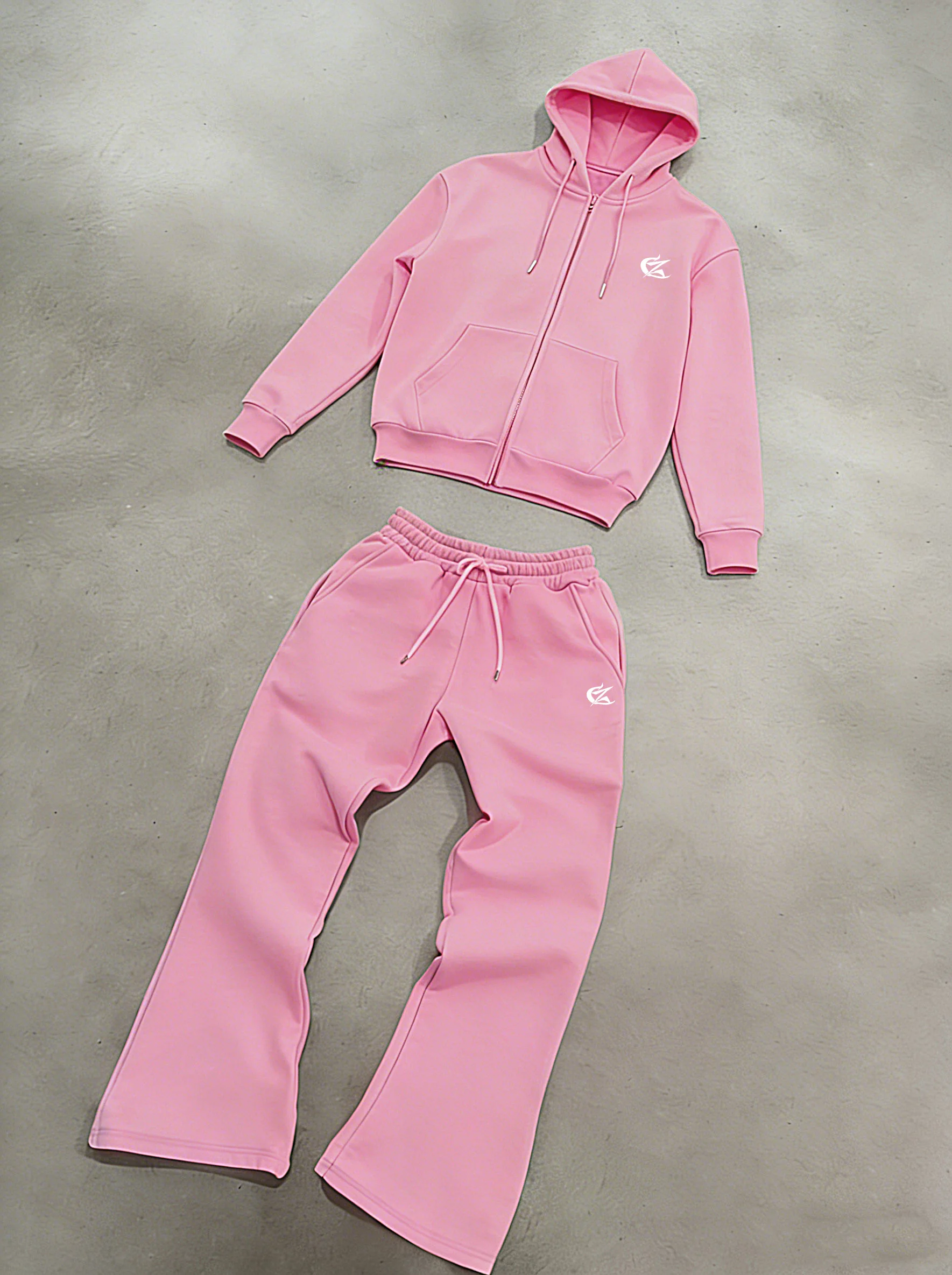 

CZ Abstract Logo Matching Tracksuit, Zip Hoodie & Flare Sweatpants For Campus, Daily Walks & City Casual Hangouts