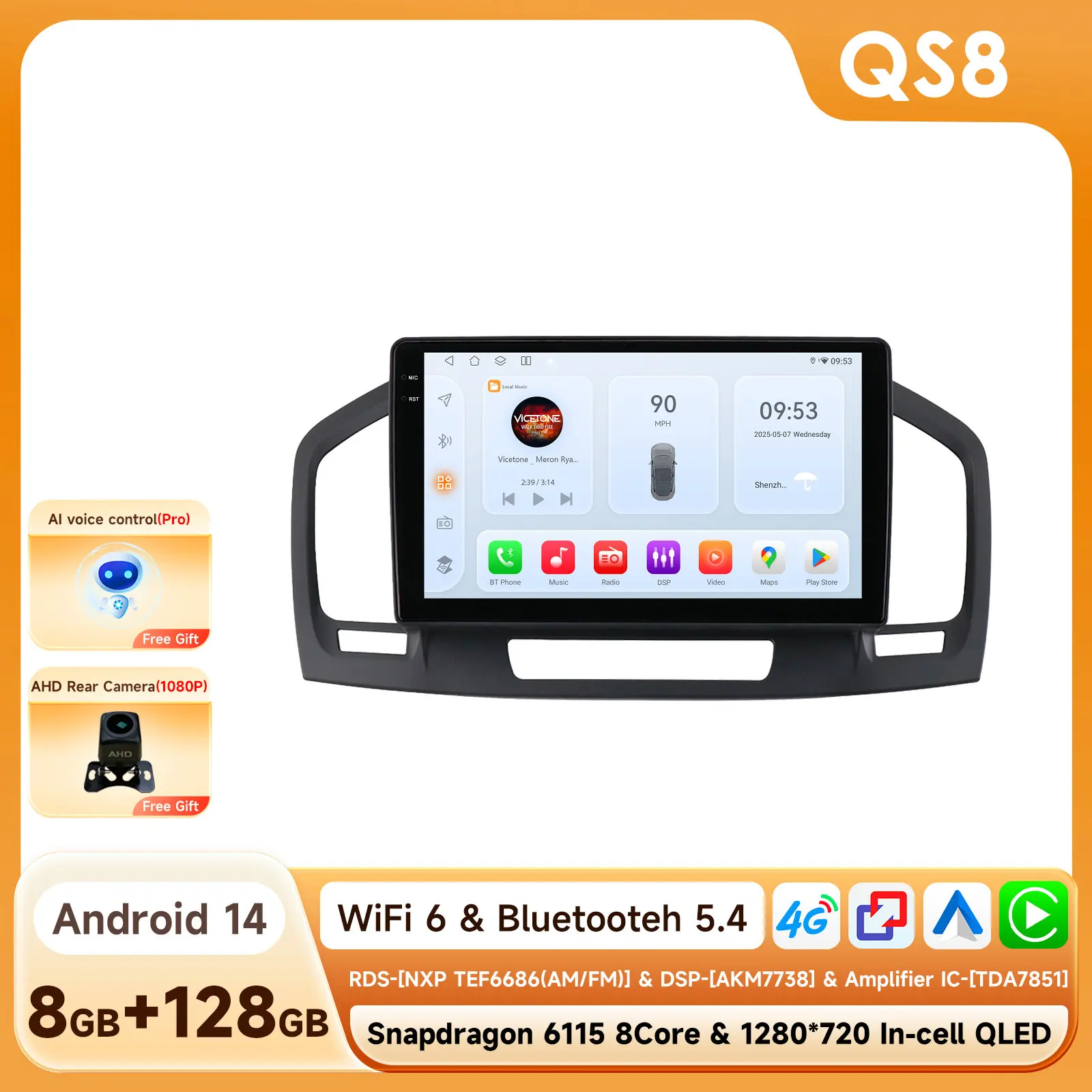 9Inch 7862 Qled Scherm 2din Android Auto Radio Multimedia Video Speler Voor Buick Regal 1 Opel Insignia Gps Navi Carplay 4G Rds Bt