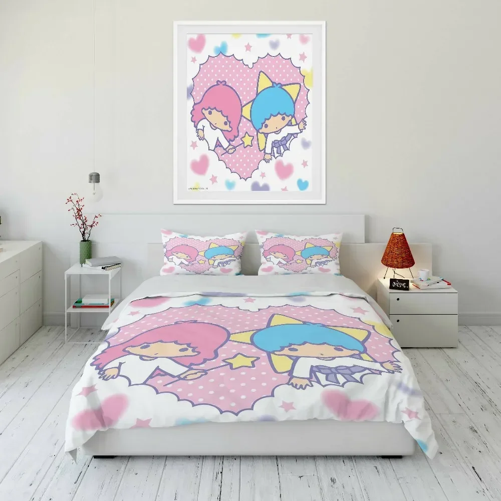 Sanrio Little Twin Stars Printed Bedding Set Duvet Cover Anime Quilt Adult Kids Birthday Gift Full Size Queen Bedding Set