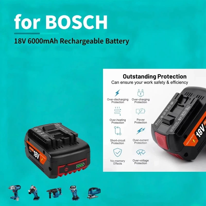 

18V 6.0Ah Rechargeable Lithium-ion Battery for Bosch BAT609 BAT609G BAT618 BAT618G BAT614 for Electric Drill with Charger