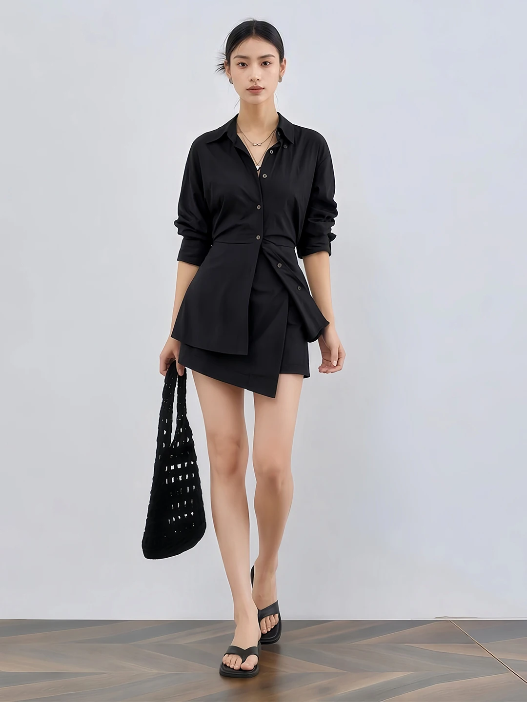 Elegant Slimming Black Shirt And Short Skirt Set Women's Fashionable Business Casual Outfit Two-Piece Suit Autumn Collection