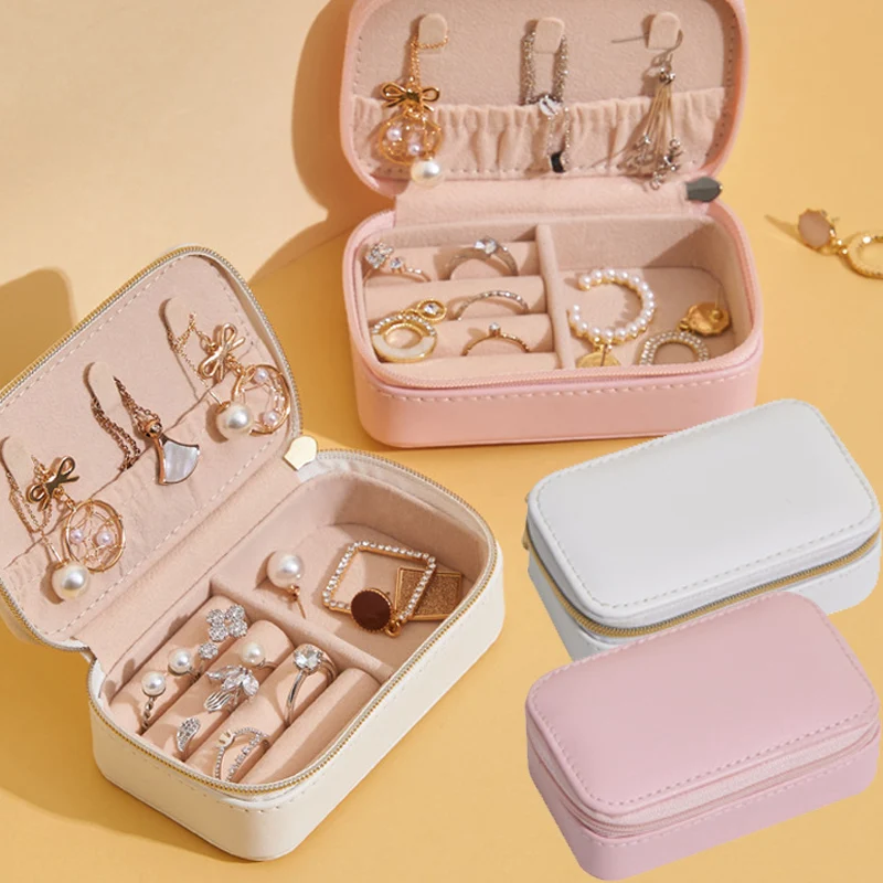 Protable Leather Jewelry Storage Box Earrings Ring Necklace Case Jewel Packaging Travel Cosmetics Beauty Organizer Container Box