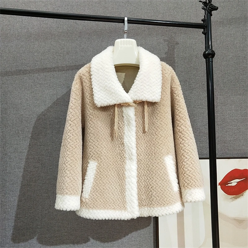 

JT350 Lady's Sheep Shearling Fur Warm Coat Winter Women Lamb Wool Fur Casual Jacket Overcoat