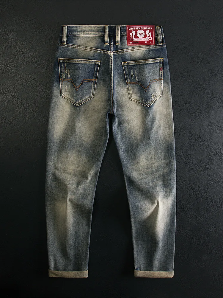 

Джинсы мужские в стиле ретро, маленькие прямые трубки, модная легкая роскошная мужская одежда, длинные брюки осень/зима 2025 г.