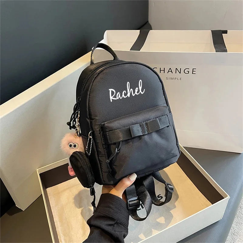 New Bow Personalized Name Children's Fashion Girl Backpack Customized Name Western and Simple Leisure Outdoor Travel Gift Bag