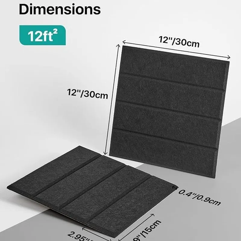 6 Pack Acoustic Panels Self-Adhesive Square Polyester Fiber Felt Sound Absorbing Wall Panel for Studio Home