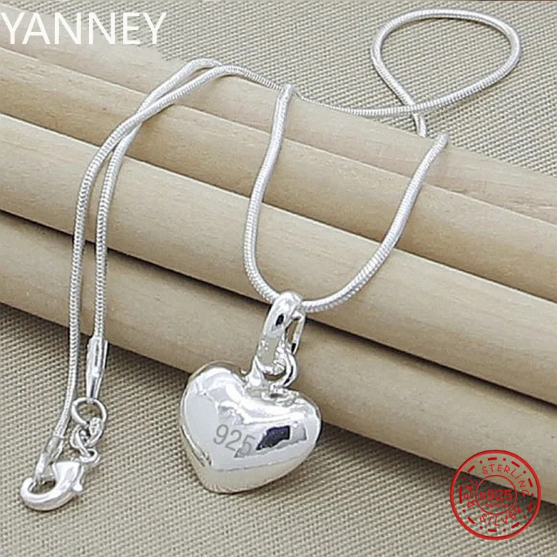 

New 925 Sterling Silver Solid Small Heart Pendant Necklace 16-30 Inch Snake Chain For Women Wedding Charm Fashion Jewelry